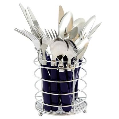 Picture of Gibson Sensations II 16 Piece Stainless Steel Flatware Set with Cobalt Handles and Chrome Caddy