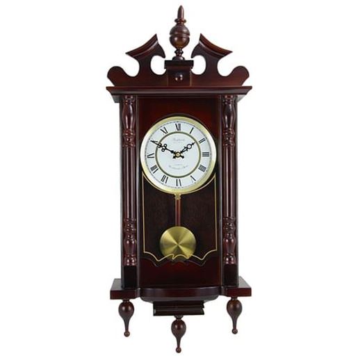 Picture of Bedford Clock Collection Classic 31 Inch Chiming Pendulum Wall Clock in Cherry Oak Finish