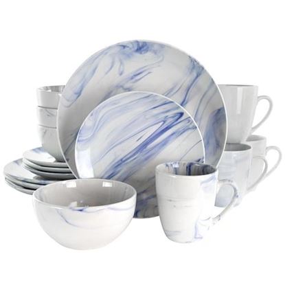 Picture of Elama Fine Marble 16 Piece Stoneware Dinnerware Set in Blue and White