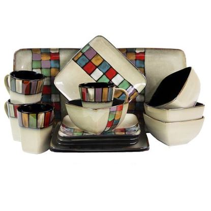 Picture of Elama Color Melange 16 Piece Multicolored Square Stoneware Dinnerware Set