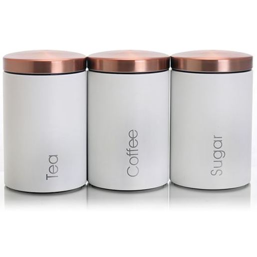 Picture of MegaChef Essential Kitchen Storage 3 Piece Sugar, Coffee and Tea Canister Set in Matte White