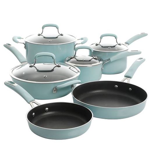 Picture of Kenmore Elite Andover 10 Piece Nonstick Aluminum Cookware Set in Glacier Blue