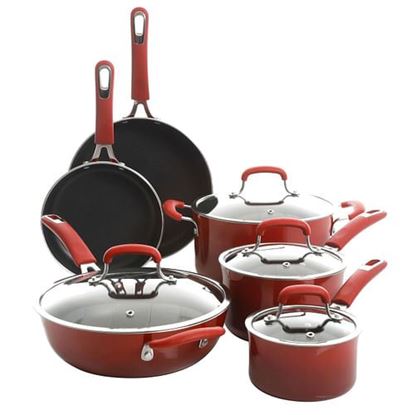 Foto de Kenmore Elite Andover 10 Piece Nonstick Aluminum Cookware Set in Red Gradient