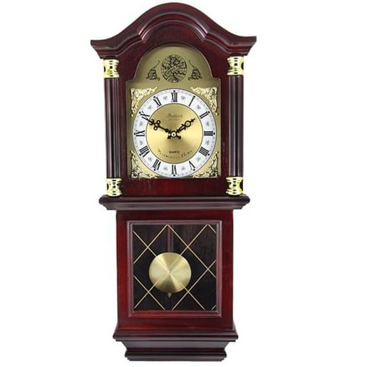 Picture of Bedford Clock Collection 26 Inch Chiming Pendulum Wall Clock in Antique Mahogany Cherry Oak Finish