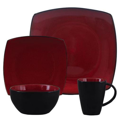 Picture of Gibson Soho Lounge 16 Piece Square Stoneware Dinnerware Set in Red and Black