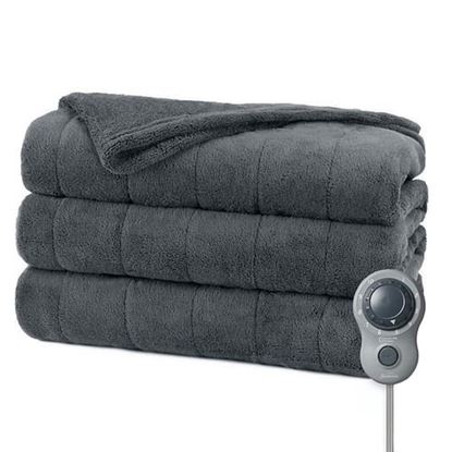 Picture of Sunbeam Twin Size Electric Luxurious Velvet Heated Blanket in Slate with Dial Control