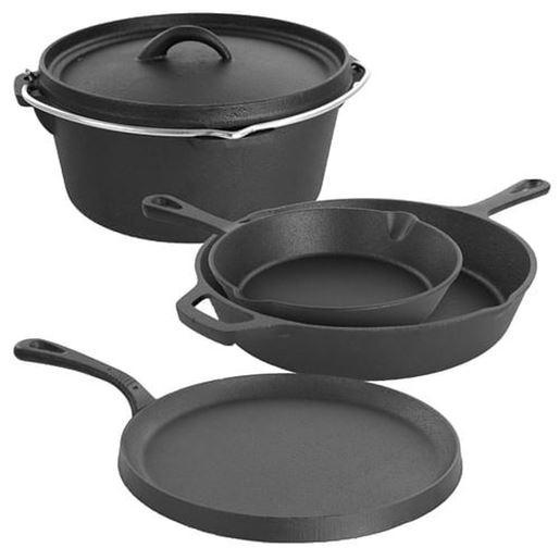 Picture of MegaChef Pre-Seasoned Cast Iron 5-Piece Kitchen Cookware Set, Pots and Pans