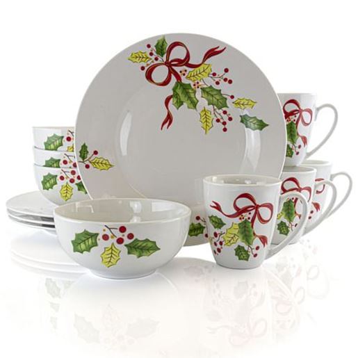 Picture of Gibson Home Holiday Ribbon 12 Piece Fine Ceramic Dinnerware Set