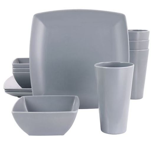 Picture of Gibson Home 12 Piece Grayson Melamine Square Dinnerware Set in Gray