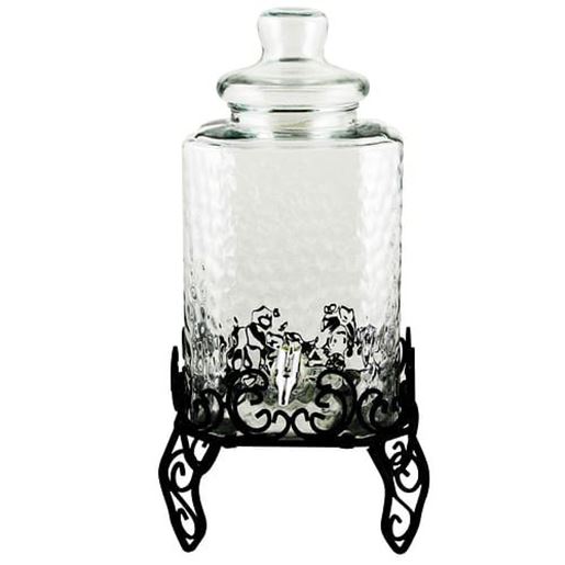 Picture of Gibson Home Moreauville 3 Piece 2.25 Gallon Square Embossed Glass Beverage Dispenser with Wire Stand