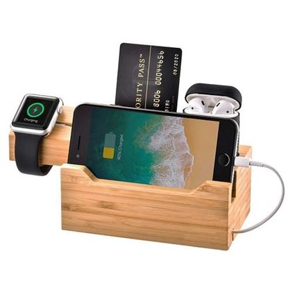 Picture of Trexonic 3 in 1 Bamboo Charging Station with Card Holder