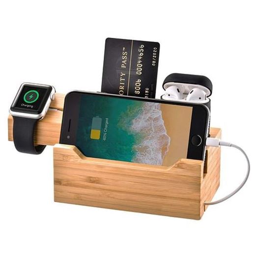 图片 Trexonic 3 in 1 Bamboo Charging Station with Card Holder