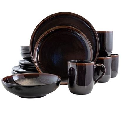 Picture of Elama Midnight Beach 16 Piece Dinnerware Set in Metallic Black