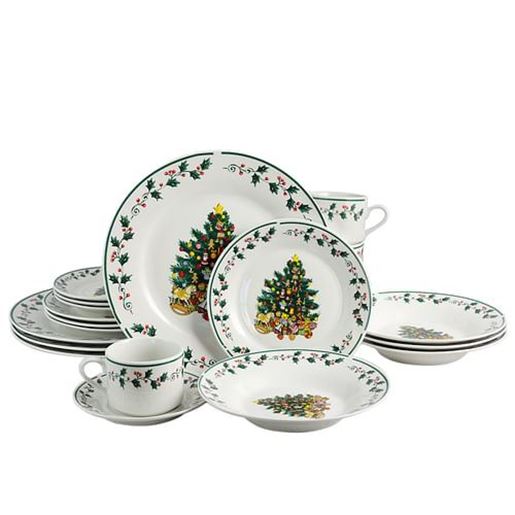 Picture of Gibson Home 20 Piece Ceramic Christmas Tree Trimming Dinnerware Set