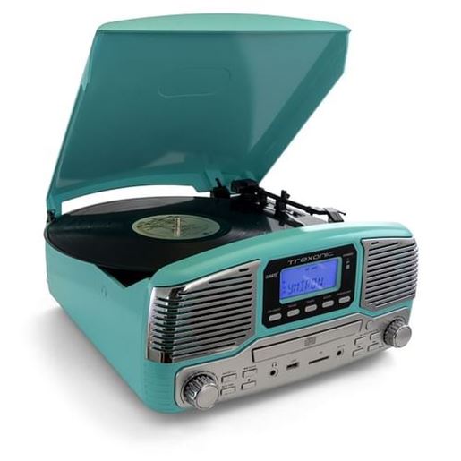 Image sur Trexonic Retro Wireless Bluetooth, Record and CD Player in Turquoise