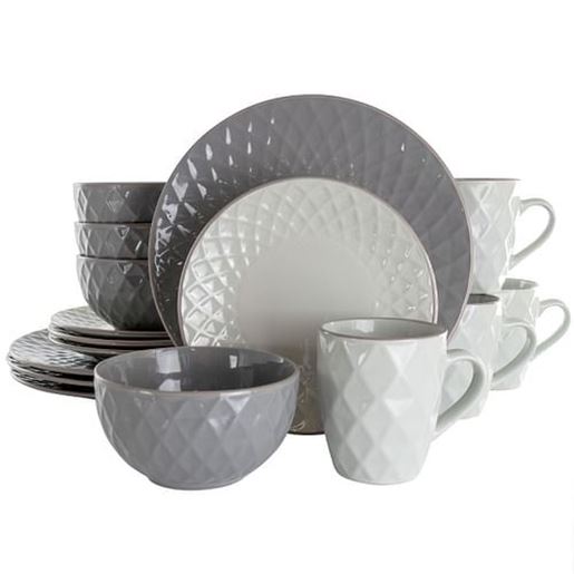 Picture of Elama Tahitian Diamond 16 Piece Stoneware Dinnerware Set in Slate and Pearl