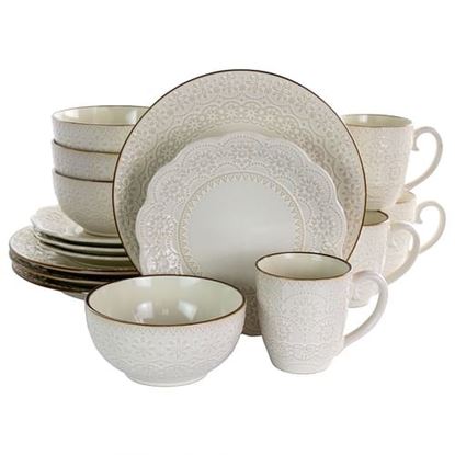 Picture of Elama Aqualite 16 Piece Embossed Stoneware Dinnerware Set in Teal