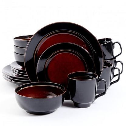 Picture of Gibson Elite Bella Galleria 16 Piece Stoneware Dinnerware Set in Red and Black