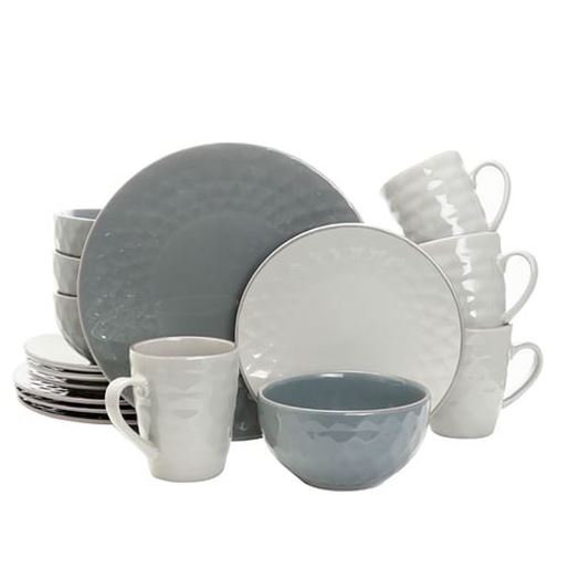 Picture of Elama Tahitian Pearl 16 Piece Stoneware Dinnerware Set in Slate and Stone Pearl