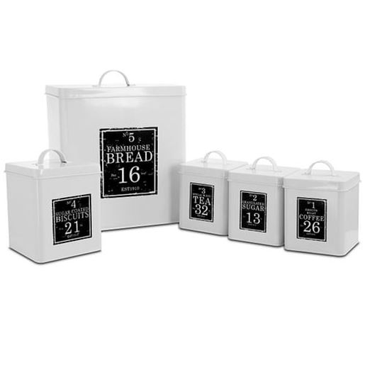 Picture of MegaChef Kitchen Food Storage and Organization 5 Piece Canister Set in White and Black