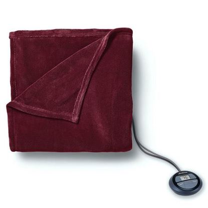 图片 Sunbeam Twin Electric Heated MicroPlush Blanket in Garnet with Digital Display Controller