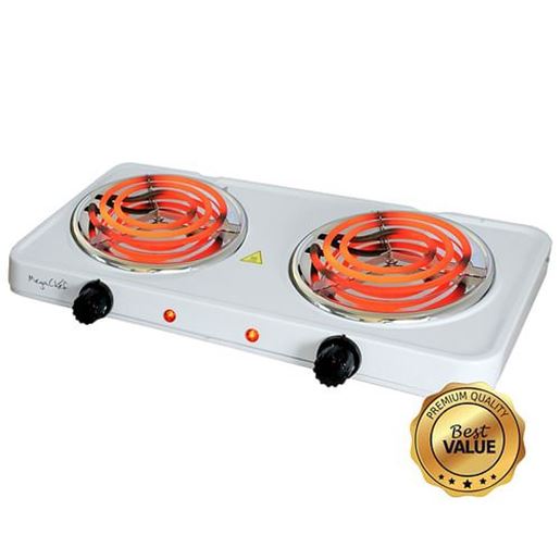 Picture of MegaChef Electric Easily Portable Ultra Lightweight Dual Coil Burner Cooktop Buffet Range in White