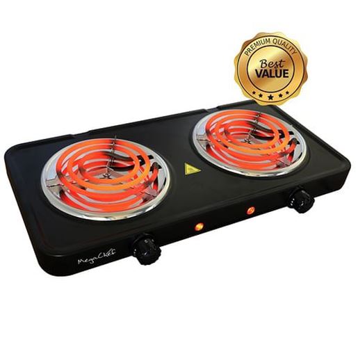 Picture of MegaChef Electric Easily Portable Ultra Lightweight Dual Coil Burner Cooktop Buffet Range in Matte Black