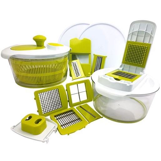 Foto de MegaChef 10-in-1 Multi-Use Salad Spinning Slicer, Dicer and Chopper with Interchangeable Blades and Storage Lids