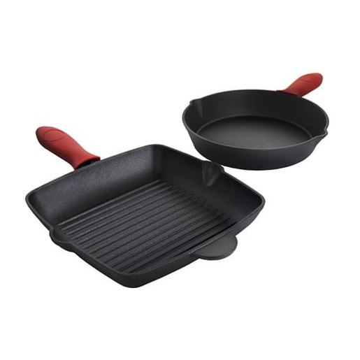 Изображение MegaChef Pre-Seasoned 4 Piece Cast Iron Set with Silicone Handles