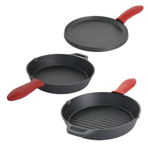 Picture of MegaChef Pre-Seasoned Cast Iron 6 Piece Set with Red Silicone Holders