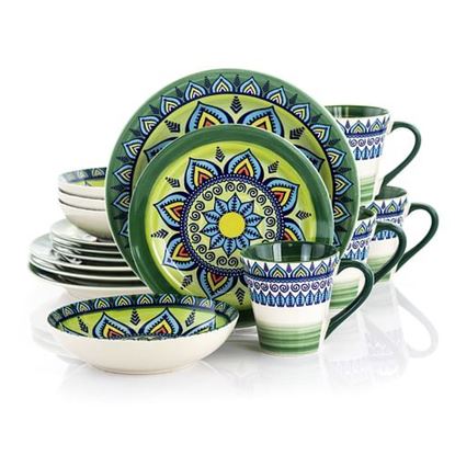 Picture of Elama Zen Green Mozaik 16 Piece Luxurious Stoneware Dinnerware with Complete Setting for 4, 16pc