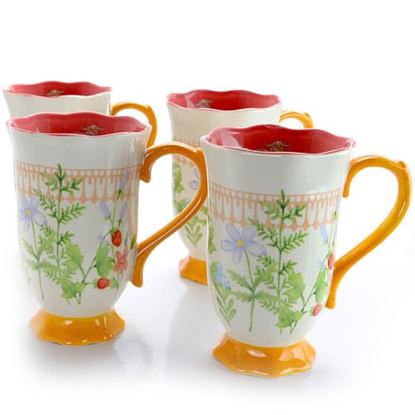 Picture of Urban Market Life on the Farm 4 Piece 16 Ounce Ceramic Footed Tea Cup Set in Floral Pattern