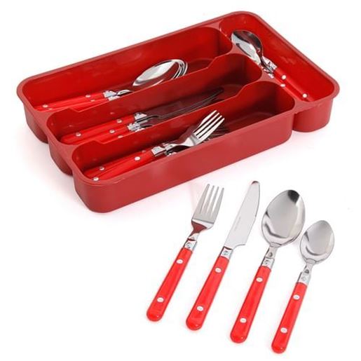 Picture of Gibson Casual Living 24 Piece Stainless Steel Flatware Set with Storage Tray in Red