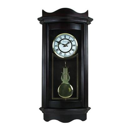 Picture of Bedford Clock Collection 25 Inch Chiming Pendulum Wall Clock in Weathered Chocolate Cherry Finish