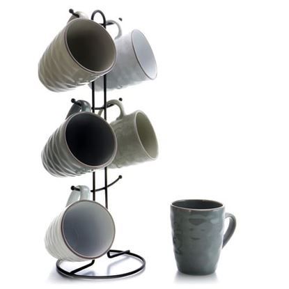 Image de Elama Tahitian Waves 6-Piece 12 oz. Mug Set with Stand, Assorted Colors