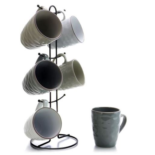 Foto de Elama Tahitian Waves 6-Piece 12 oz. Mug Set with Stand, Assorted Colors