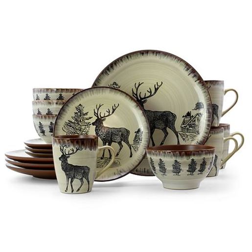 图片 Elama Majestic Elk 16 Piece Luxurious Stoneware Dinnerware with Complete Setting for 4