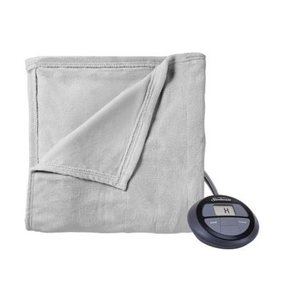 Picture of Sunbeam Twin Electric Heated MicroPlush Blanket in Gray with Digital Display Controller