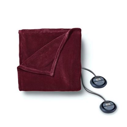 Picture of Sunbeam Queen Electric Heated MicroPlush Blanket in Garnet with Dual Digital Display Controllers