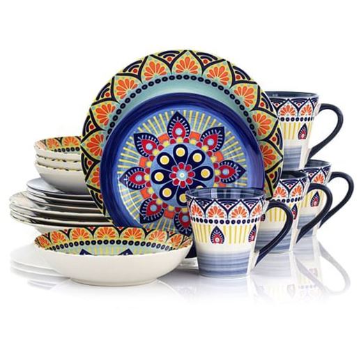 图片 Elama Zen Blue Mozaik 16 Piece Luxurious Stoneware Dinnerware with Complete Setting for 4, 16pc