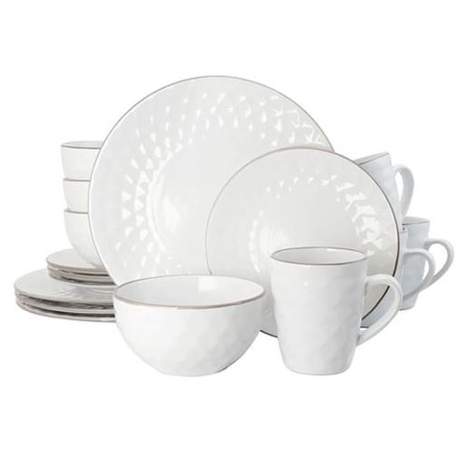 Picture of Elama's Luxurious Medici Pearl 16 Piece Dinnerware Set in Slate and Stone Pearl with Setting for 4