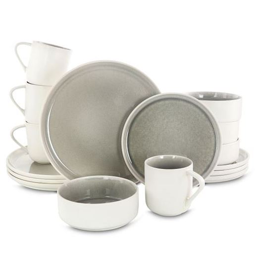 图片 Gibson Elite Global Edge 16 Piece Round Stoneware Dinnerware Set in Light Gray