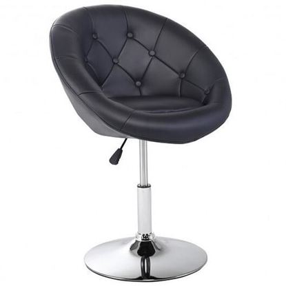 Image de 1 PC Modern Adjustable Swivel Round PU Leather Chair-Black - Color: Black