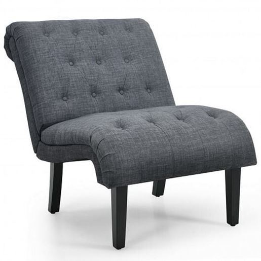 Изображение Upholstered Tufted Lounge Chair with Wood Leg-Dark Gray - Color: Dark Gray