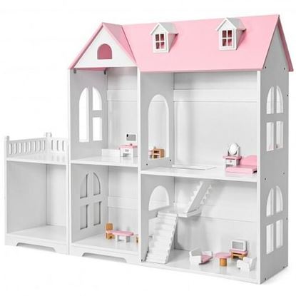 Picture of 2-Tier Dollhouse Bookcase with Sufficient Storage Space-Pink - Color: Pink
