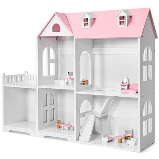 Foto de 2-Tier Dollhouse Bookcase with Sufficient Storage Space-Pink - Color: Pink