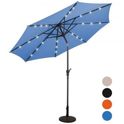 Picture of 10 Feet Patio Solar Umbrella with Crank and LED Lights-Blue - Color: Blue