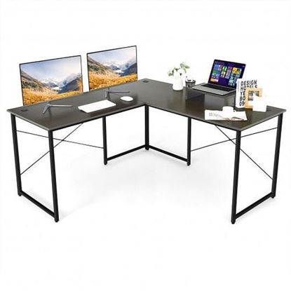 Picture of 95 Inch 2-Person L-Shaped Long Reversible Computer Desk with Monitor Stand-Brown - Color: Brown