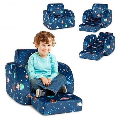 Picture of 3-in-1 Convertible Kid Sofa Bed Flip-Out Chair Lounger for Toddler-Blue - Color: Blue