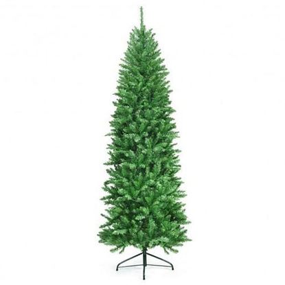 Image de 7 Feet PVC Hinged Pre-lit Artificial Fir Pencil Christmas Tree with 150 Warm White UL-listed Lights-7 ft - Color: Green - Size: 7 ft